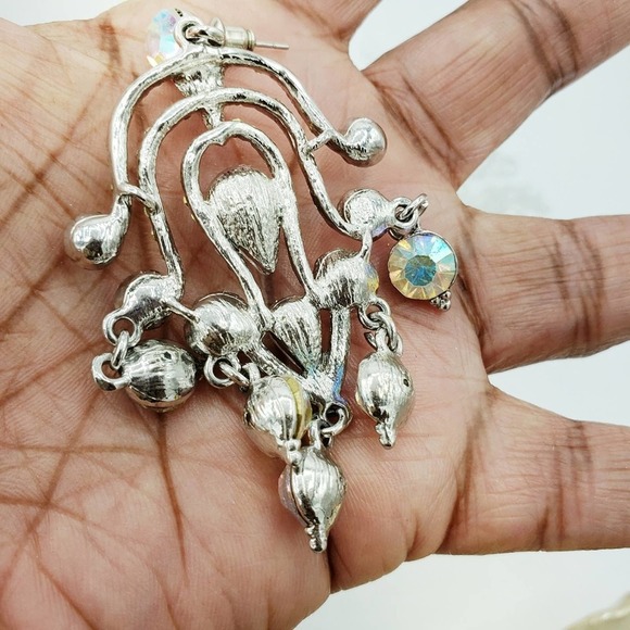 Vintage Bling Earrings Crystal Rhinestones • Large • Chandelier - Picture 4 of 4